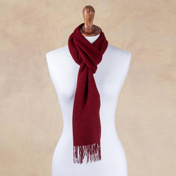 Alternate image for Rich Red Patterned Scarf Knit in Alpaca and Pima Cotton Apple Rose