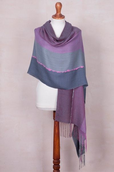 Alternate image for Pink and Grey Baby Alpaca Blend Hand Woven Shawl Stone Rose