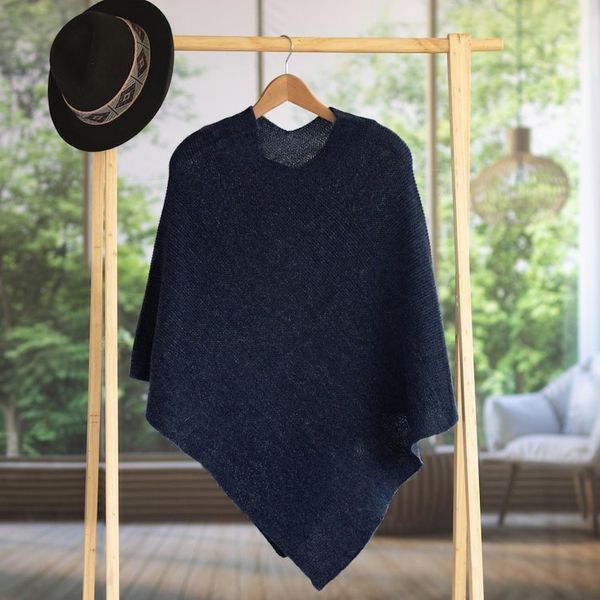 Alternate image for Knit Indigo 100 Alpaca Poncho from Peru Enchanted Evening in Indigo