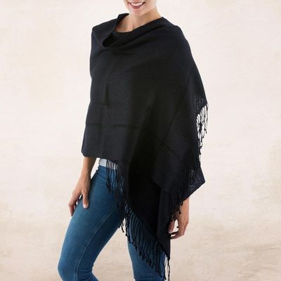 Alternate image for Black Baby Alpaca Handwoven Peruvian Shawl Timeless in Black