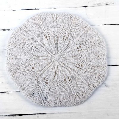 Alternate image for Hand Knit Andean 100 Alpaca Womens Beret in Ivory Ivory Leaves