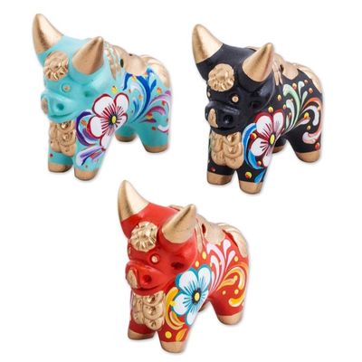 Alternate image for Handcrafted Multicolor Set of Three Bull Figurines Little Pucara Bulls