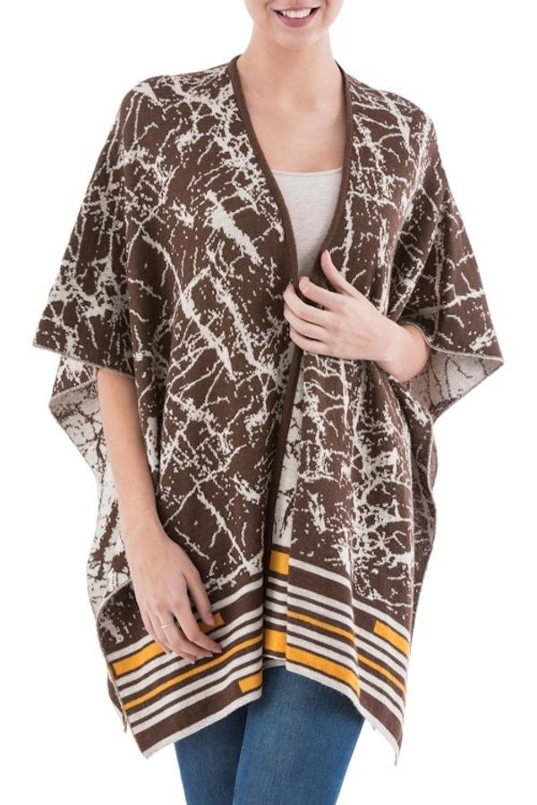 Alternate image for Reversible Alpaca Blend Ruana in Mahogany from Peru Mahogany Woods
