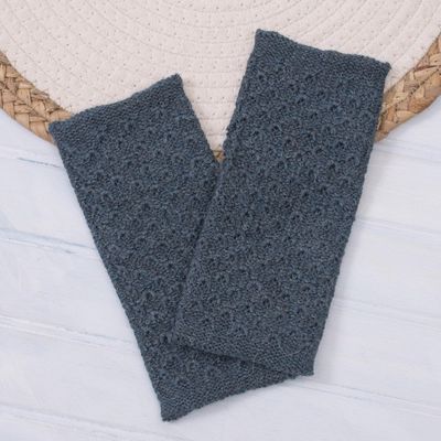 Alternate image for Patterned 100 Baby Alpaca Fingerless Mitts in Teal Gossamer Teal