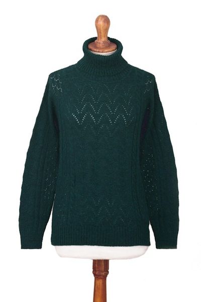 Alternate image for Forest Spruce Teal Baby Alpaca Turtleneck Sweater Sweet Teal Warmth