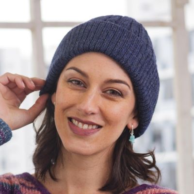 Alternate image for Indigo Blue 100 Alpaca Soft Cable Knit Hat from Peru Comfy in Dark Blue