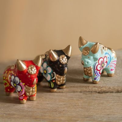 Alternate image for Handcrafted Multicolor Set of Three Bull Figurines Little Pucara Bulls