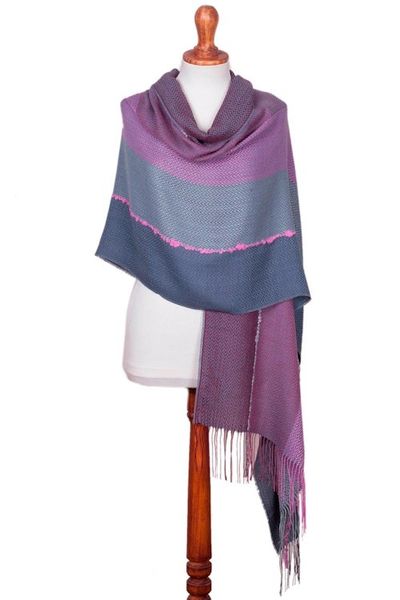 Alternate image for Pink and Grey Baby Alpaca Blend Hand Woven Shawl Stone Rose