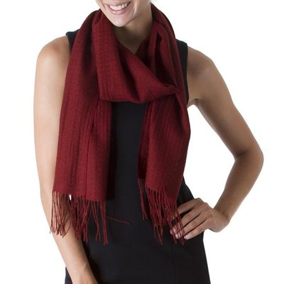 Alternate image for Rich Red Patterned Scarf Knit in Alpaca and Pima Cotton Apple Rose