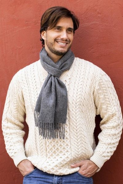 Alternate image for Mens 100 alpaca scarf Stormy Gray