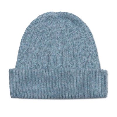 Alternate image for Robins Egg Blue 100 Alpaca Soft Cable Knit Hat from Peru Comfy in Blue
