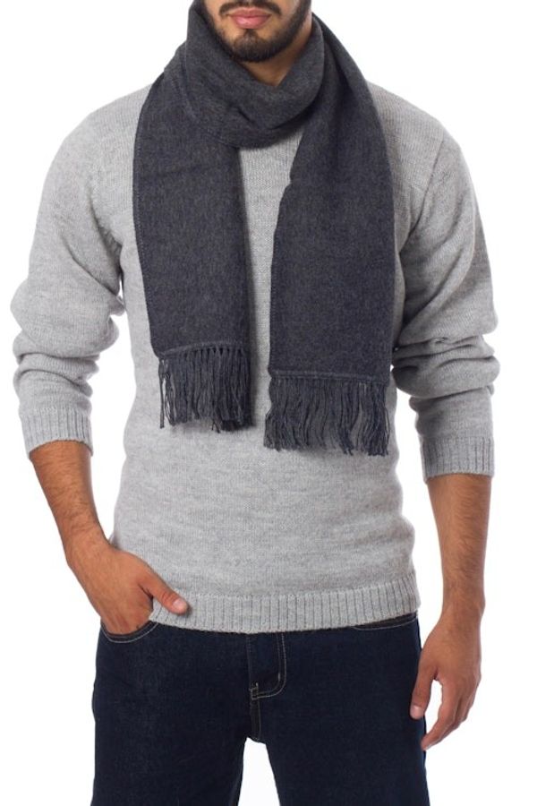 Alternate image for Unique Mens Alpaca Wool Solid Grey Scarf Charcoal Gift of Warmth