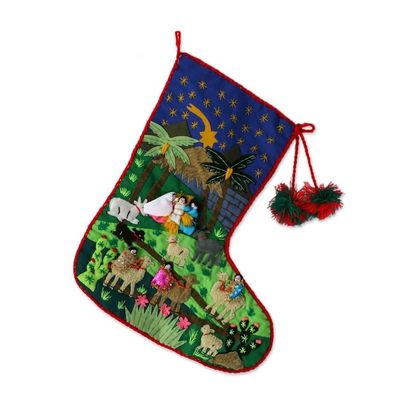 Alternate image for Peruvian Religious Applique Christmas Tree Stocking Visit of the Magi