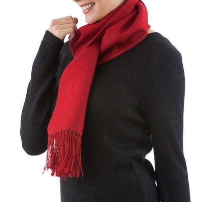 Alternate image for Handcrafted Alpaca Wool Blend Solid Scarf Apple Red