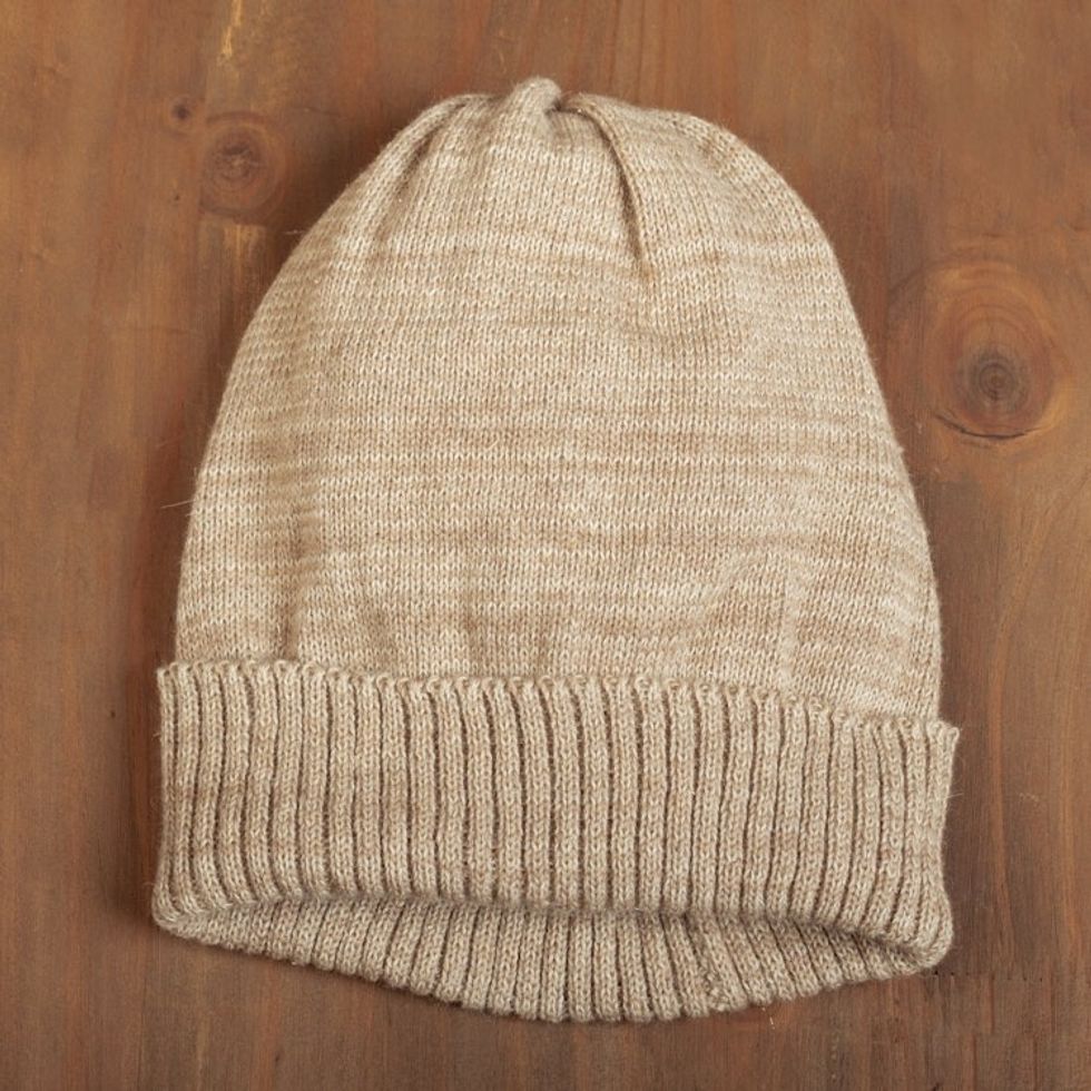 Baby Alpaca Blend and Copper Fiber Hat in Natural Beige Hue 'Wintry Beige'