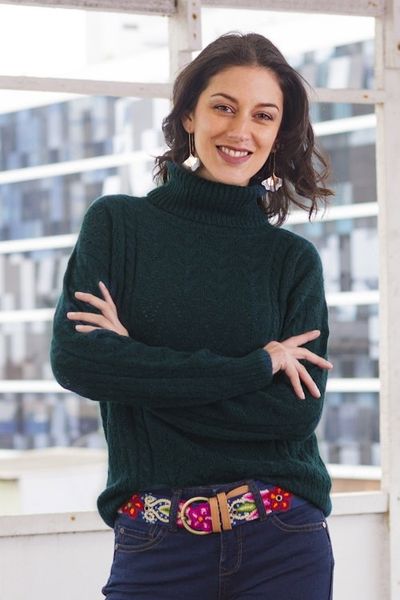 Alternate image for Forest Spruce Teal Baby Alpaca Turtleneck Sweater Sweet Teal Warmth