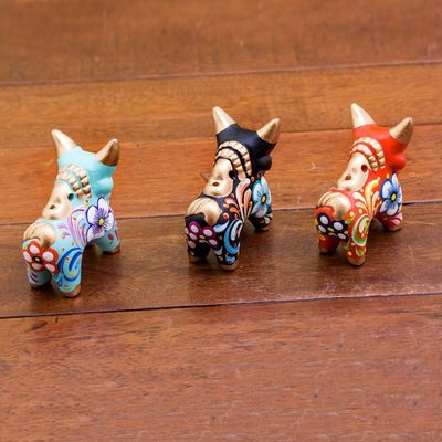 Alternate image for Handcrafted Multicolor Set of Three Bull Figurines Little Pucara Bulls