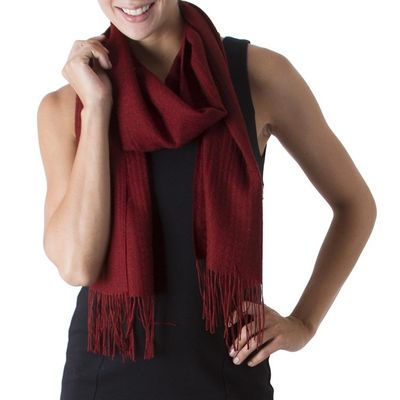 Alternate image for Rich Red Patterned Scarf Knit in Alpaca and Pima Cotton Apple Rose