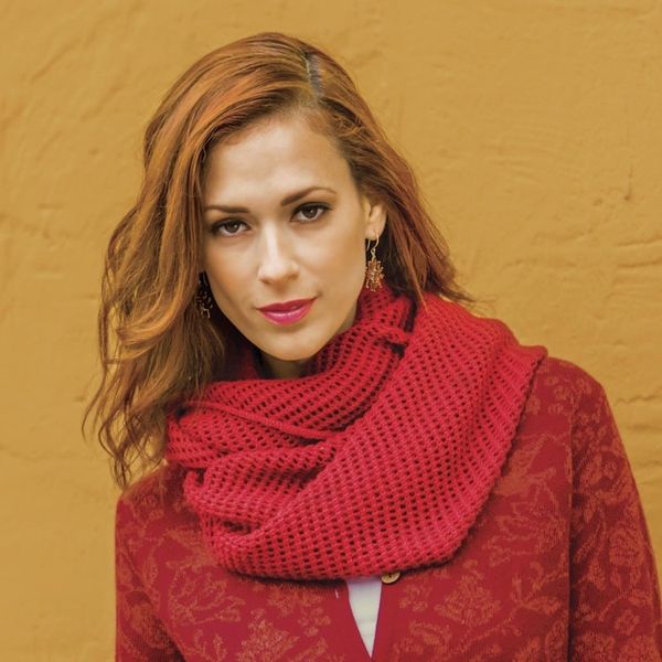 Alternate image for Peruvian Baby Alpaca Wool Infinity Scarf Knitted in Red Crimson Honeycomb