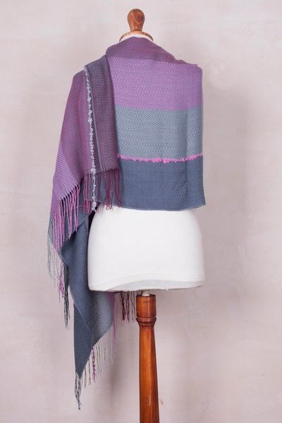 Alternate image for Pink and Grey Baby Alpaca Blend Hand Woven Shawl Stone Rose
