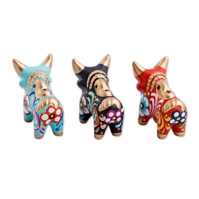 Alternate image for Handcrafted Multicolor Set of Three Bull Figurines Little Pucara Bulls