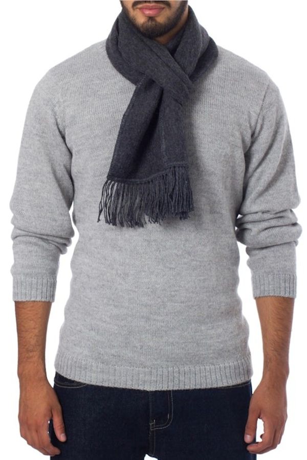 Alternate image for Unique Mens Alpaca Wool Solid Grey Scarf Charcoal Gift of Warmth