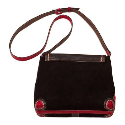 Alternate image for Black and Red Suede and Wool Shoulder Bag Sacred Valley