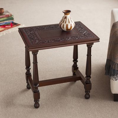 Alternate image for Vine Motif Leather and Wood Accent Table from Peru Vines of Autumn