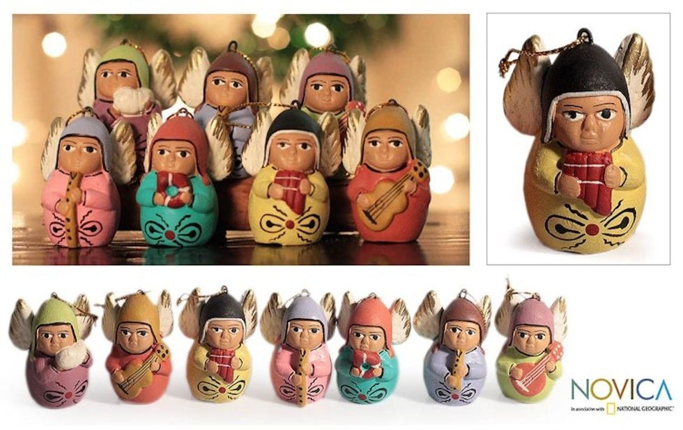 Unique Christmas Ceramic Ornaments Set of 7 'Angel Choir'