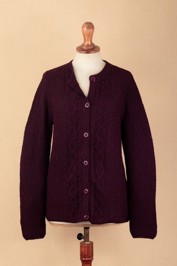 Alternate image for Knit Soft 100 Alpaca Button-Up Sweater in Bordeaux Hues Bordeaux Bonds