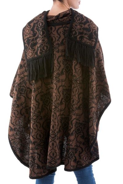 Alternate image for Hand Made Womens Alpaca Wool Blend Ruana Cloak Piura Flora