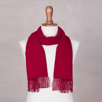 Alternate image for Handcrafted Alpaca Wool Blend Solid Scarf Apple Red