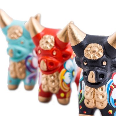 Alternate image for Handcrafted Multicolor Set of Three Bull Figurines Little Pucara Bulls