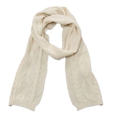 Alternate image for 100 Alpaca Knit Wrap Scarf in Alabaster from Peru Alabaster Diamonds
