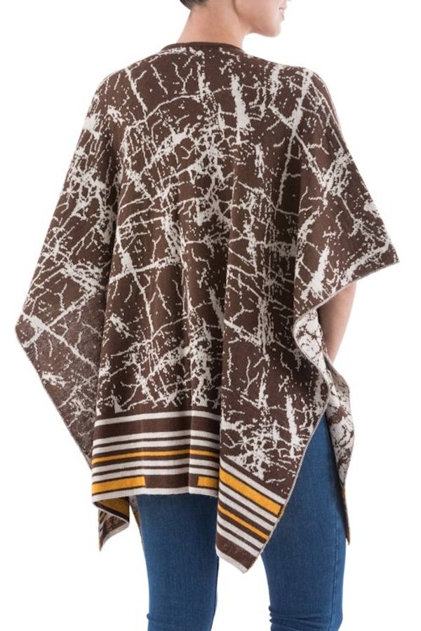 Alternate image for Reversible Alpaca Blend Ruana in Mahogany from Peru Mahogany Woods