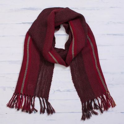 Alternate image for Handwoven 100 Alpaca Wrap Scarf in Crimson from Peru Andean Zigzag in Crimson