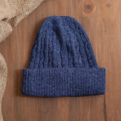 Alternate image for Indigo Blue 100 Alpaca Soft Cable Knit Hat from Peru Comfy in Dark Blue