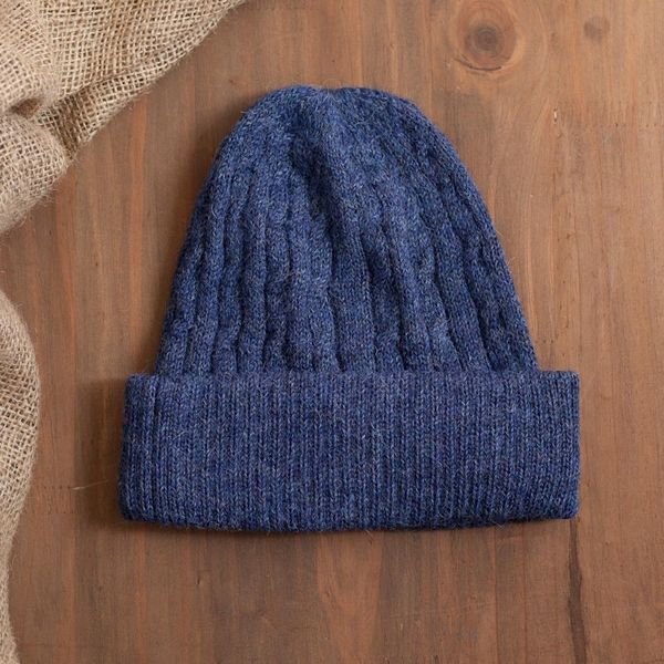 Alternate image for Indigo Blue 100 Alpaca Soft Cable Knit Hat from Peru Comfy in Dark Blue