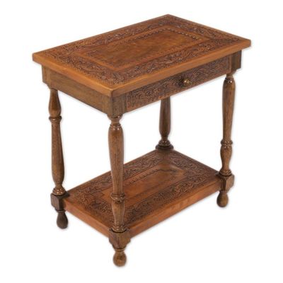 Alternate image for Traditional Leather Wood End Table Andean Elegance