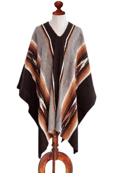 Alternate image for Unique Peruvian Alpaca Wool Mens Poncho Hualhuas Night