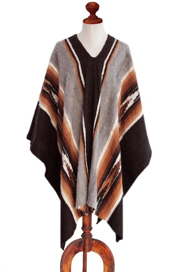 Alternate image for Unique Peruvian Alpaca Wool Mens Poncho Hualhuas Night