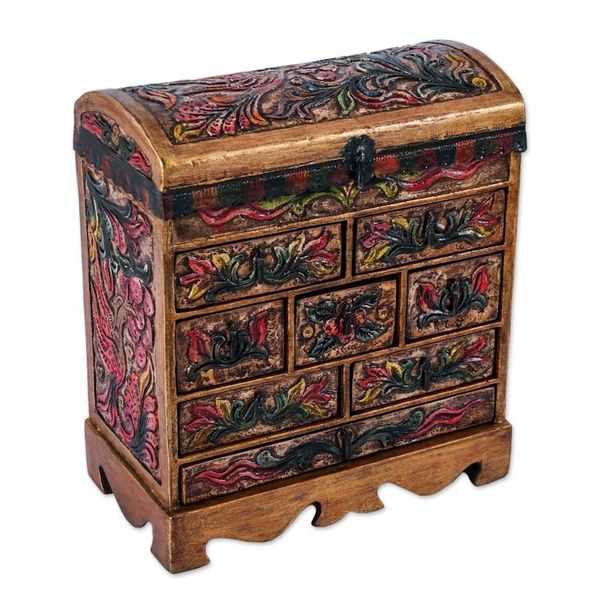Alternate image for Unique Leather and Wood Bird Jewelry Box Bright Hummingbird