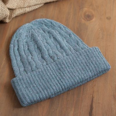 Alternate image for Robins Egg Blue 100 Alpaca Soft Cable Knit Hat from Peru Comfy in Blue