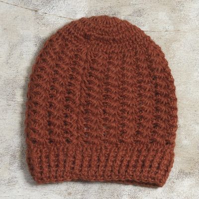 Alternate image for Hand Crocheted Burnt Sienna 100 Alpaca Hat Burnt Sienna Stars Align
