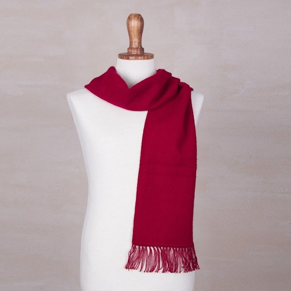 Alternate image for Handcrafted Alpaca Wool Blend Solid Scarf Apple Red