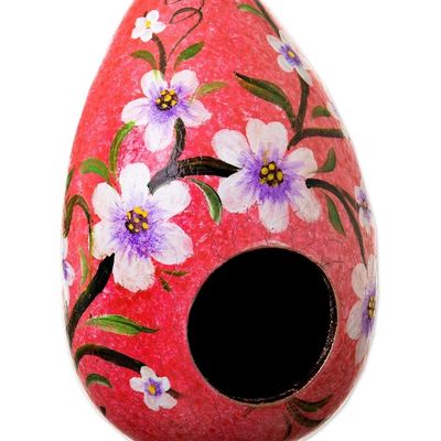 Alternate image for Hand Painted Crackled Red Dried Gourd Birdhouse from Peru Spring Rose Condo