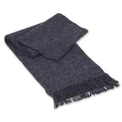 Alternate image for Unique Mens Alpaca Wool Solid Grey Scarf Charcoal Gift of Warmth