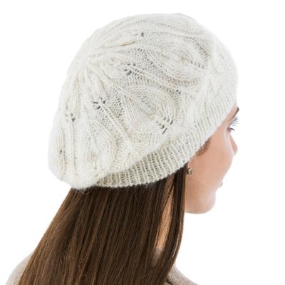 Alternate image for Hand Knit Andean 100 Alpaca Womens Beret in Ivory Ivory Leaves