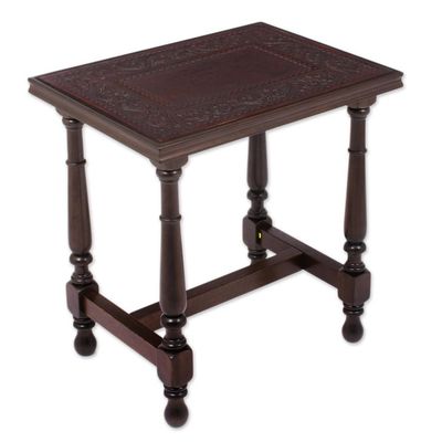 Alternate image for Vine Motif Leather and Wood Accent Table from Peru Vines of Autumn
