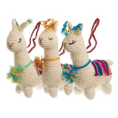 Alternate image for Hand Crocheted Wool Llama Ornaments Set of 3 Little Llamas